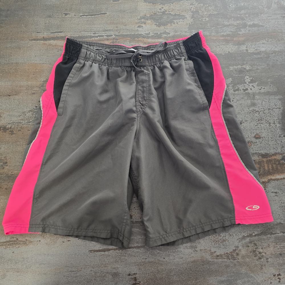 *Champion Gray Swim Beach Trunks with Pink Panels Men Size Large Gender Neutral
